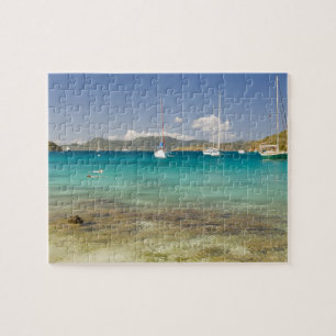 Snorkelers in idyllic Pirates Bight cove, Bight, Jigsaw Puzzle