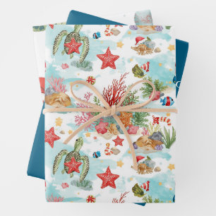 Snorkeling Santa Underwater Christmas Holiday Wrapping Paper Sheet
