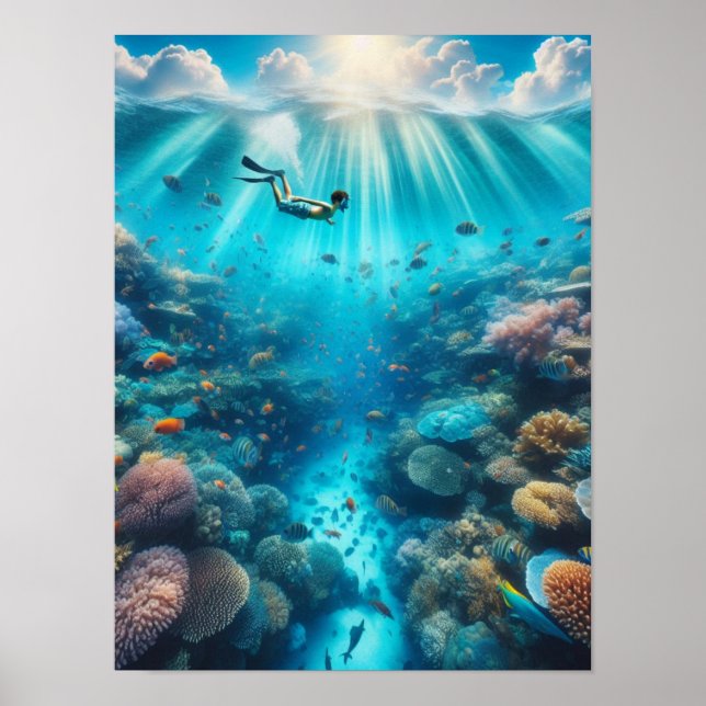 Snorkelling a coral reef poster (Front)