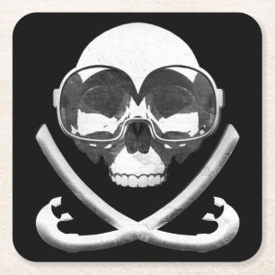 Snorkelling and Scuba Diving Pirate Skull Flag Square Paper Coaster