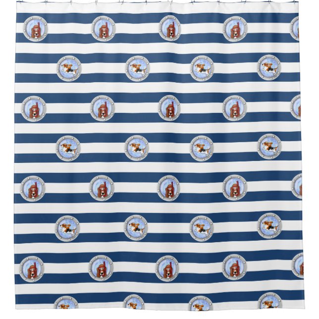 Snorkelling Basset Porthole KiniArt Shower Curtain (Front)