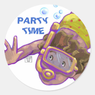Snorkelling Boy Party Time Customisable Stickers