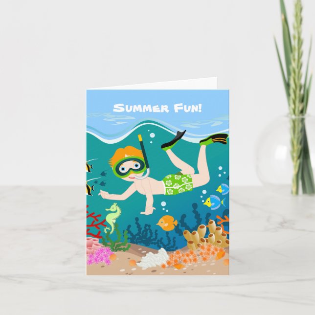 Snorkelling boy under the sea card (Front)