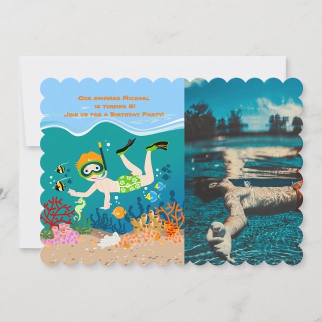 Snorkelling boy under the sea invitation (Front)