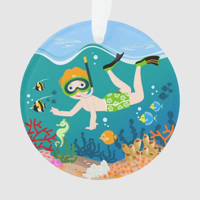 Snorkelling boy under the sea ornament (Front)