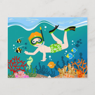 Snorkelling boy under the sea postcard