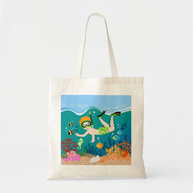 Snorkelling boy under the sea tote bag (Front)