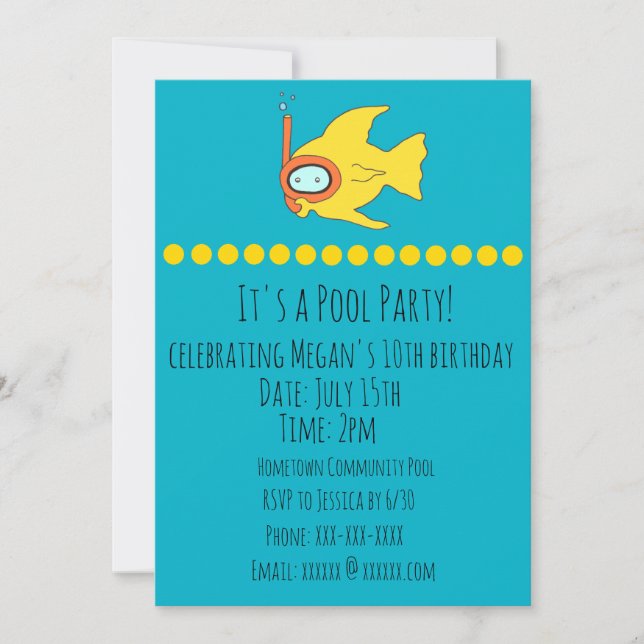 Snorkelling Fish Kids Birthday Pool Party Invitation (Front)