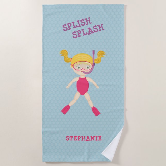 Snorkelling Girl Beach Party Beach Towel (Front)