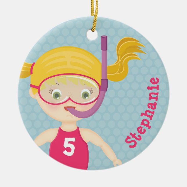 Snorkelling Girl Beach Party Ceramic Tree Decoration (Front)