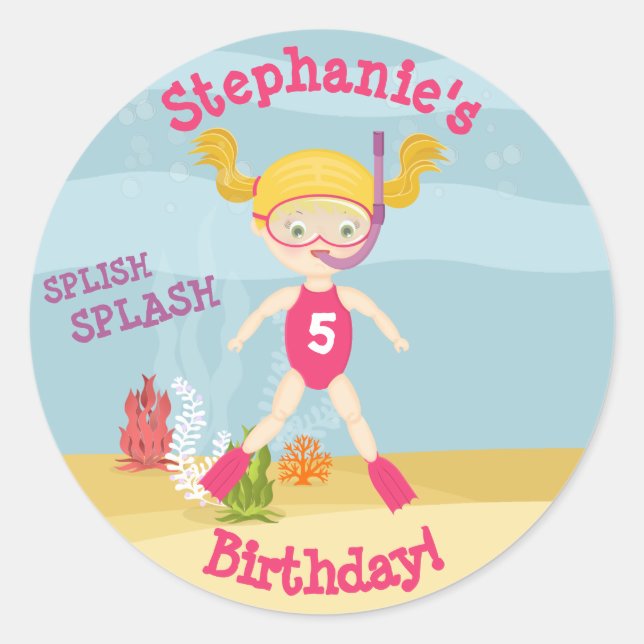 Snorkelling Girl Beach Party Classic Round Sticker (Front)