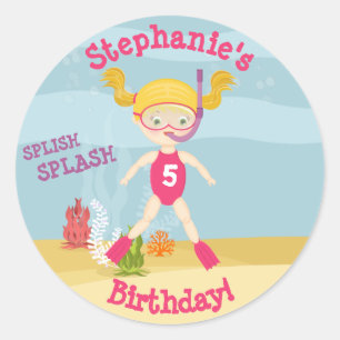Snorkelling Girl Beach Party Classic Round Sticker