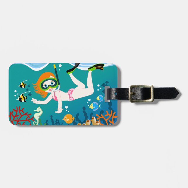 Snorkelling girl under the sea  luggage tag (Front Horizontal)