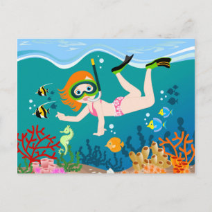 Snorkelling girl under the sea  postcard