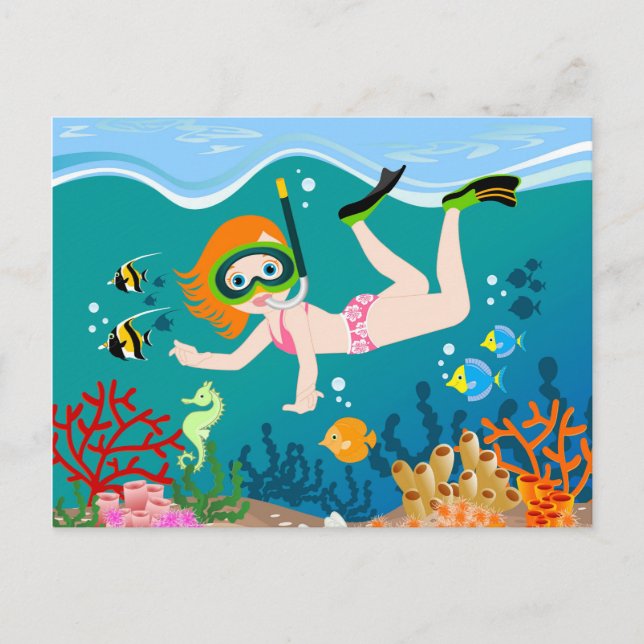Snorkelling girl under the sea  postcard (Front)