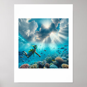 Snorkelling in a beautiful reef poster