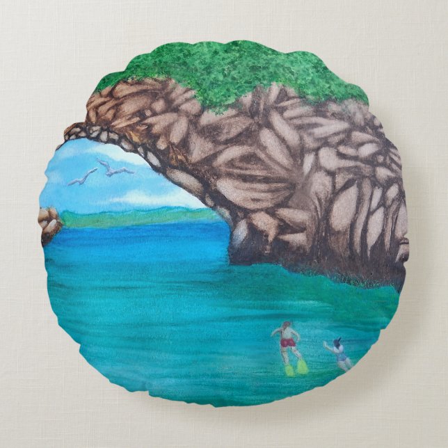 Snorkelling in Paradise Round Pillow (Front)
