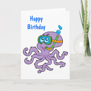 Snorkelling Octopus Birthday Card