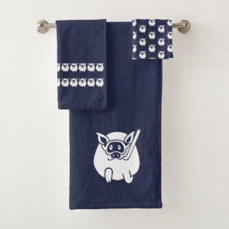 Snorkelling  swimming pig Bathroom Ocean Blue Bath Towel Set