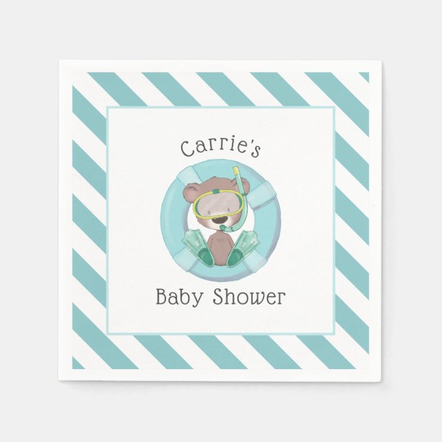 Snorkelling Teddy Bear Boy Baby Shower Napkin (Front)