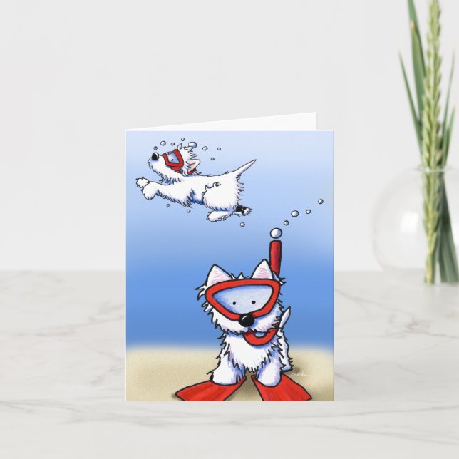 Snorkelling Westies KiniArt Note Card (Front)