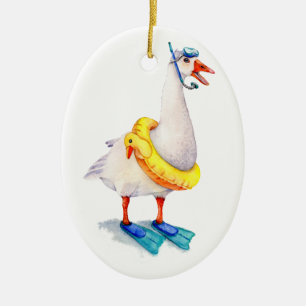 Snorkelling White Goose Ceramic Tree Decoration