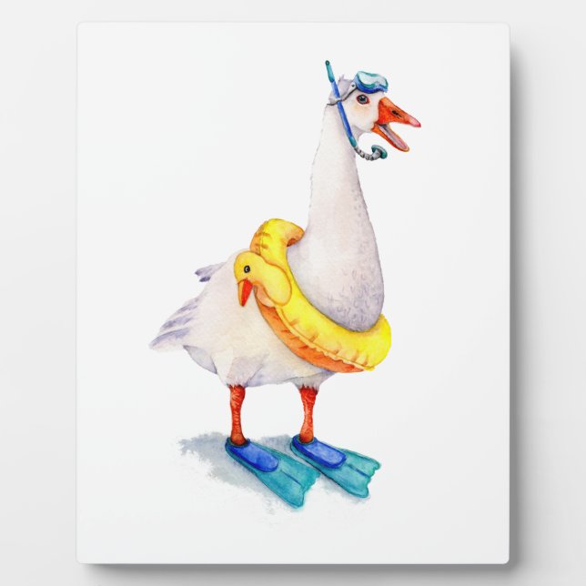 Snorkelling White Goose Plaque (Front)