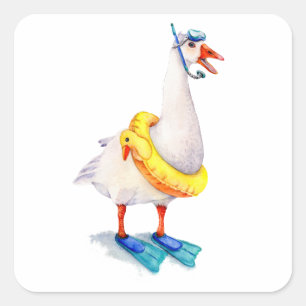 Snorkelling White Goose Square Sticker