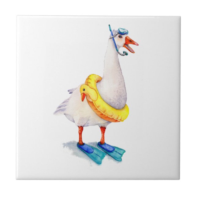 Snorkelling White Goose Tile (Front)