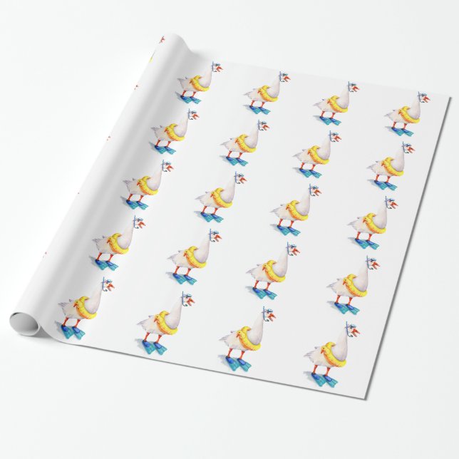 Snorkelling White Goose Wrapping Paper (Unrolled)