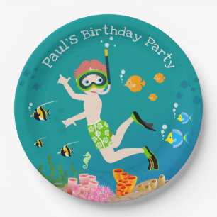 Snorkelling with tropical fish boy birthday party paper plate