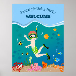 Snorkelling with tropical fish boy birthday party poster