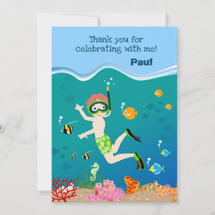 Snorkelling with tropical fish boy birthday party thank you card