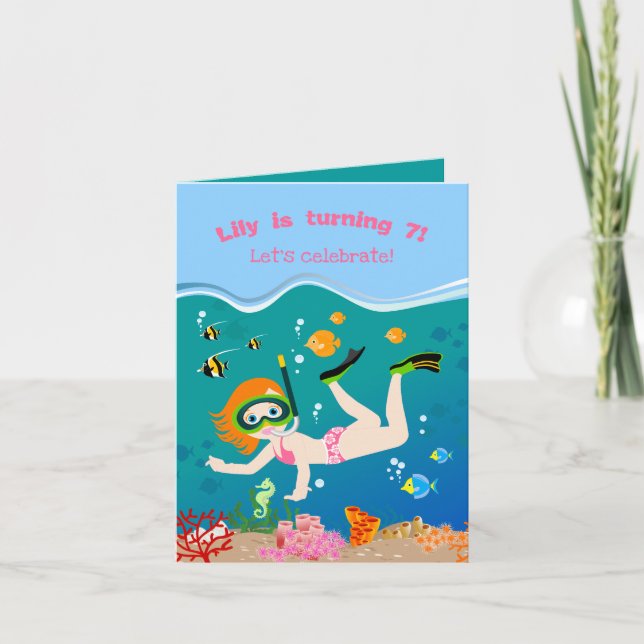 Snorkelling with tropical fish girl Birthday Party Invitation (Front)