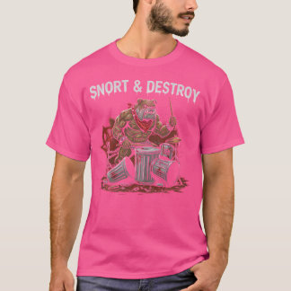 Snort Destroy Funny Punk Bulldog Dog Drummer Trash T-Shirt