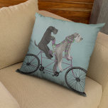 snorted tandem cushion<br><div class="desc">Gray tandem by Fabfunky. Features schnauzers riding a bicycle in a whimsical,  steampunk style. | 192047D</div>