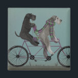 snorted tandem magnet<br><div class="desc">Gray tandem by Fabfunky. Features schnauzers riding a bicycle in a whimsical,  steampunk style. | 192047D</div>