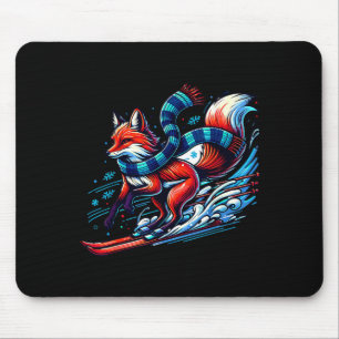 Snow adventure fox skiing fun mouse mat