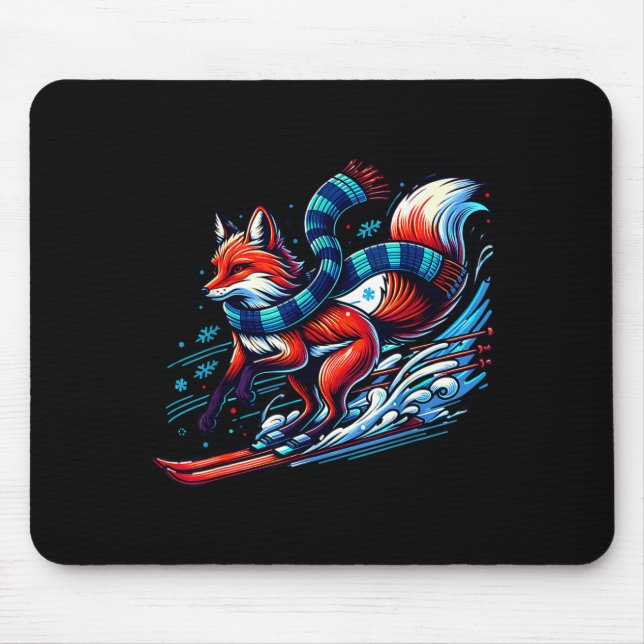 Snow adventure fox skiing fun  mouse mat (Front)