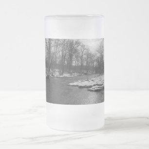 Snow Along James River Grayscale Frosted Glass Bee Beer Mug