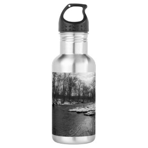 Snow Along James River Grayscale Water Bottle