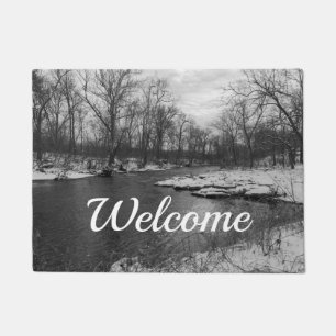 Snow Along James River Grayscale Welcome Doormat