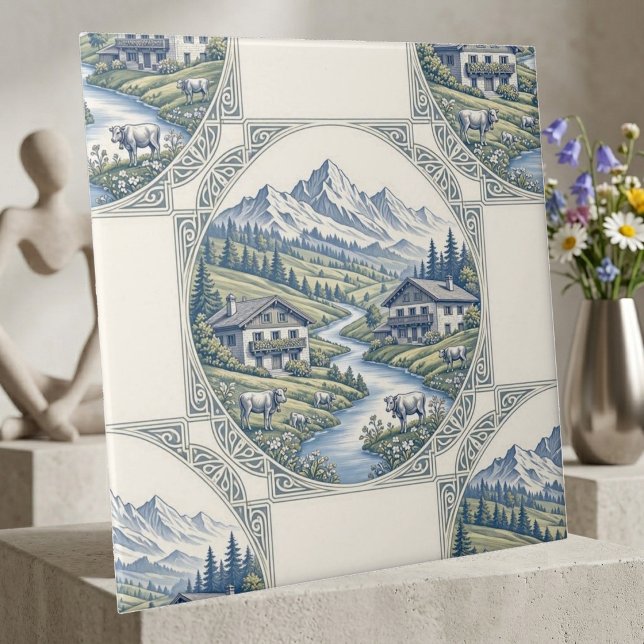 Snow Alpine Rolling Meadows Rustic Chalet Scenic  Tile (Snow Alpine Rolling Meadows Rustic Chalet Scenic Ceramic Tile)