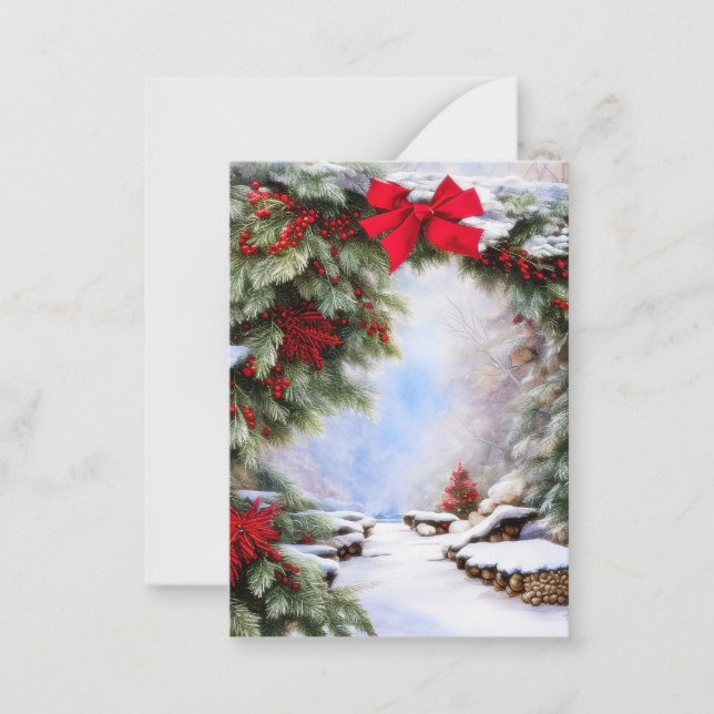 Snow and berries arch budget mini Christmas Card (Front)