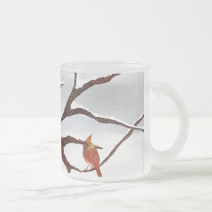 Snow and cardinal birds frosted glass coffee mug