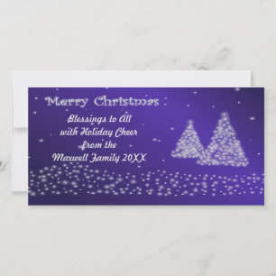 Snow and Christmas Trees Blue Photo Card