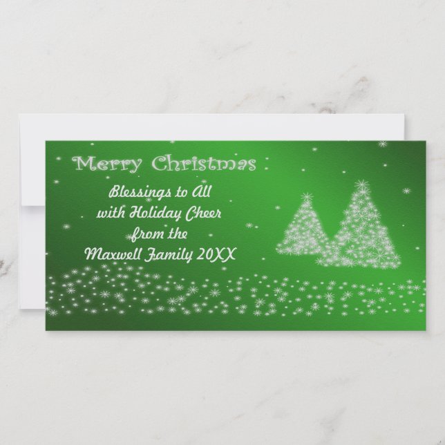 Snow and Christmas Trees Green Photo Card (Front)