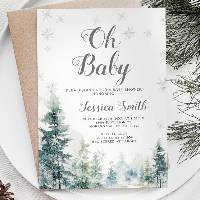 Snow and Pine Trees Gender Neutral Baby Shower Invitation (Creator Uploaded)