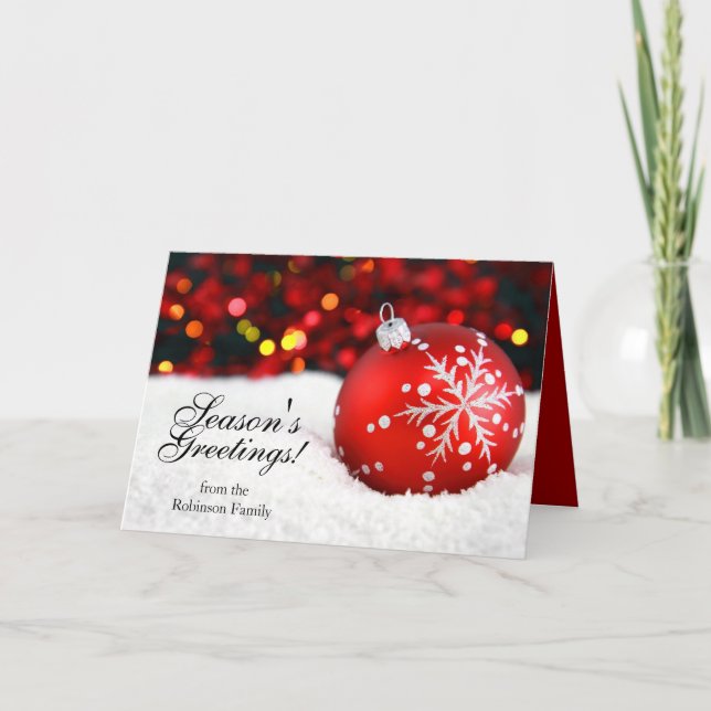 Snow and Red Sparkle Personalised Christmas Cards (Front)