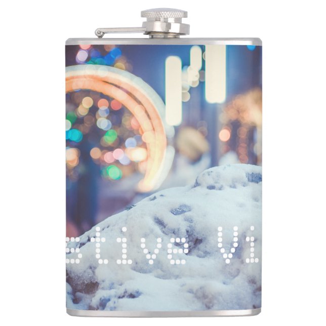 Snow and winter lights hip flask (Front)